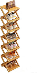 Bamboo Shoe Rack - No Assembly Required, Tall Narrow Foldable Shoe Organizer, Space-Saving Multifunctional Shelf for Entryways, Corners, Bedrooms, Balconies, 7 Layer(Reinforced and Thickened)