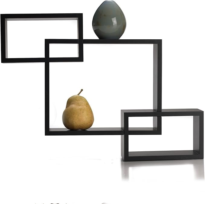 MELANNCO Interlocking Floating Wall Mount Shelves, Espresso, Set of 3-5091208