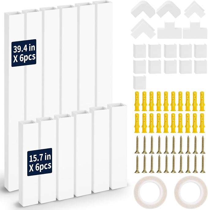 330 Inch Cord Cover Raceway Kit 6 Long 6 Short Cable Hider Paintable | White Cable Raceway, Wall Mount TV Wire Cover with 39.4 & 15.7in Channels, Easy Install Cord Concealer for Home Office