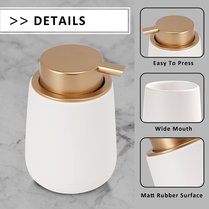 Soap Liquid Dispenser Ceramic with Easy-to-Press Pump Hand Liquid Dispenser for Shampoo Bathroom Kitchen 12 oz 2pcs