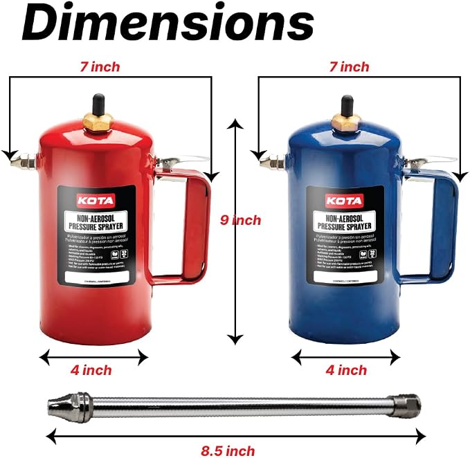 LAUCO Non Aerosol Pressure Sprayer with Funnel and Extension, Refillable Pressurized Sprayer Bottle for Oil, Solvent, Degreasers, Lubricants - Rechargeable Steel Canister and Brass Nozzles, 32oz 69532