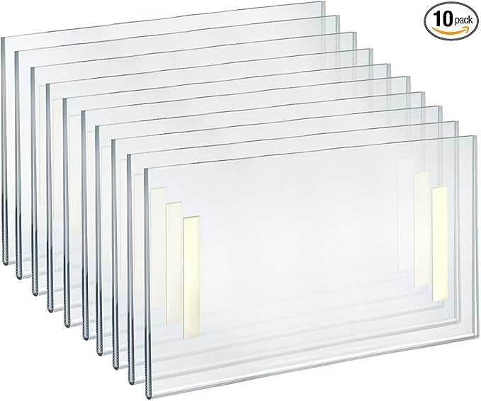 Azar Displays 122012 Self Adhesive Tape Clear Acrylic Wall Sign Holder Frame 11.5" W x 2.5" H - Landscape, 10-Pack