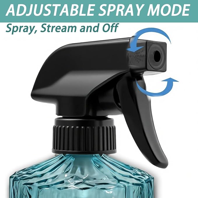 Glass Plant Mister Bottle, 15oz Refillable Water Bottle Spray, Handheld Water Spray Bottle with Reusable Adjustable Mist Nozzle for Indoor Flowers, Outdoor Gardening, Cleaning, Hair & Pets Care (Blue)