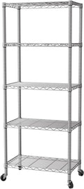 SINGAYE 5 Shelves Storage Wire Shelf Closet Metal Shelving Pantry Wheels | Shelf Bathroom Organizers Metal Kitchen Garage Shelving Unit Laundry Room Organization Home Rack Net Basket with Wheels