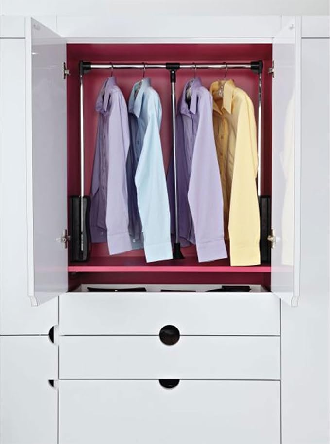 Rev-A-Shelf 26"-35" Pull Down Adjustable Side Mounted Closet Rod with Telescoping Handle for Custom Closet Systems, Min Opening Width of 26", Chrome, CPDR-2635