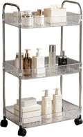 Sooyee Clear 3-Tier Plastic Rolling Utility Cart with Wheels, Multi-Functional Storage Trolley for Office, Living Room, Kitchen, Movable Storage Organizer with Wheels
