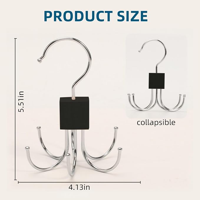 ANIS·KEBBR 360° Rotatable Storage Hook for Belts Ties Scarves Silver, 2Pcs