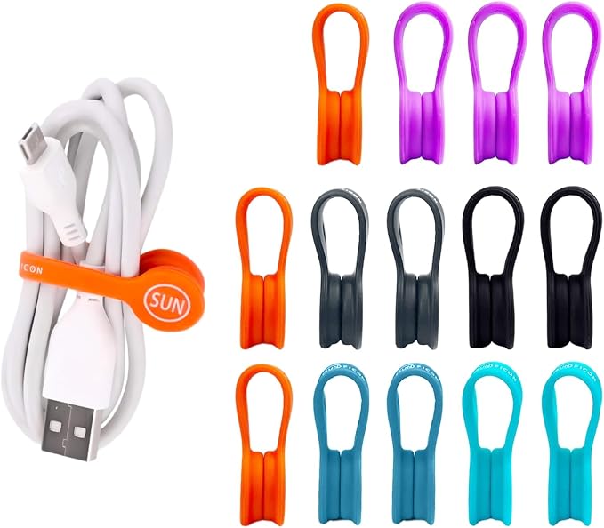 SUNFICON 18 Pack Magnetic Cable Clips Cable Organizers Earbuds Cords Winder Bookmark Clips Whiteboard Noticeboard Fridge Magnets USB Cable Manager Keeper Wrap Ties Straps
