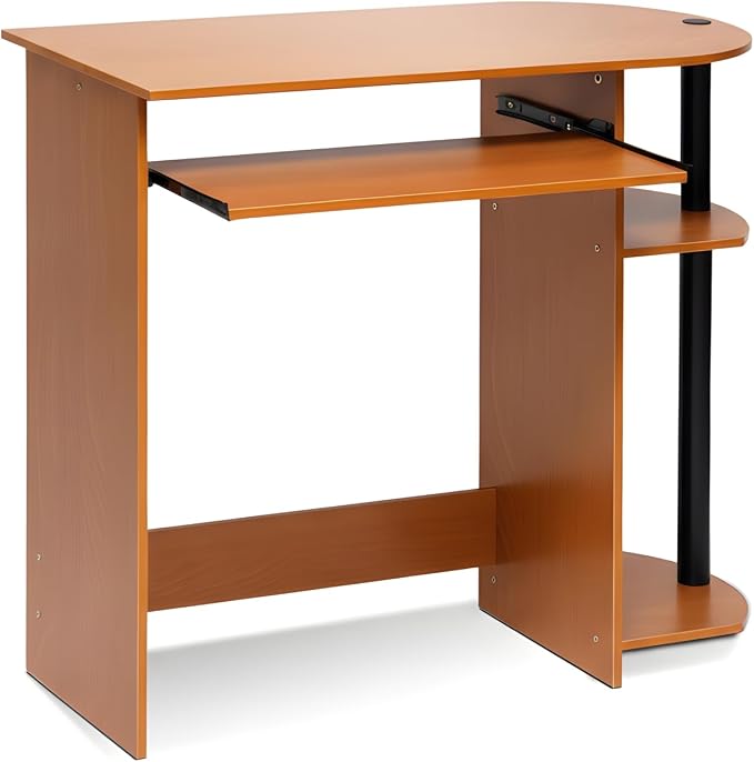 Furinno Simplistic Desk, 31.5" Wide Gaming Desk with Keyboard Tray, Computer Desk with Rounded Edges, Office Desk, for Home Office, Bedroom, Light Cherry Oak