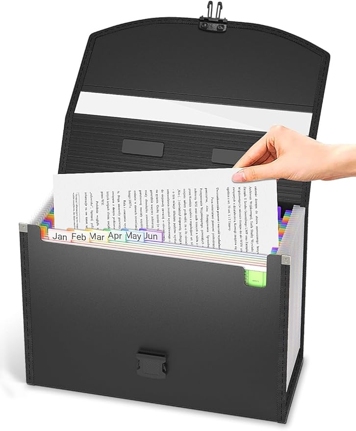 TOPCJ 25 Pockets Accordion File Organizer with Handle,Expanding File Folders for Documents, A4/Letter Size Paper,a-z Tabs,Perfect Expandable Accordian Filing Folders with Visible Window