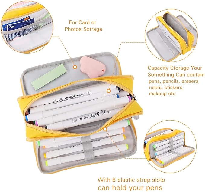 iSuperb Large Pencil Case 3 Compartments Pencil Pouch Big Capacity Pencil Bag for Kids Teen Girls Boys Student School Supplies Oxford Organizer Pen Bag Cosmetic Makeup Pouch
