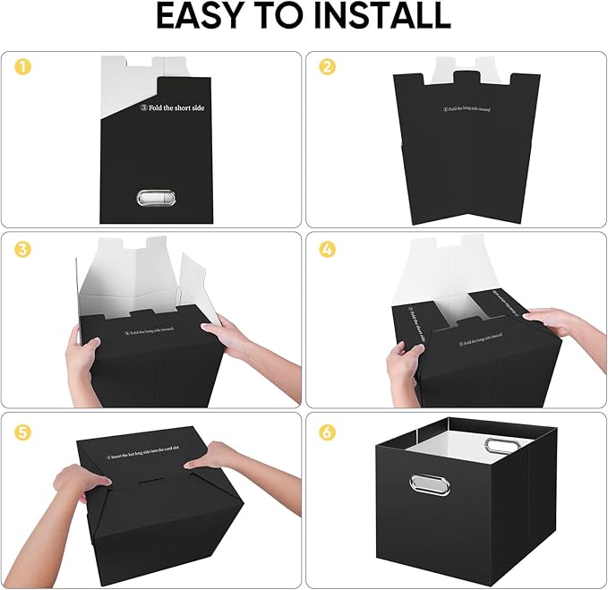 BALEINE File Organizer Box, Cardboard File Folder Organizer with Handle for Letter Size, Portable Collapsible Hanging Filing Box for Home Office Document Storage (4 Pack, Large Black)