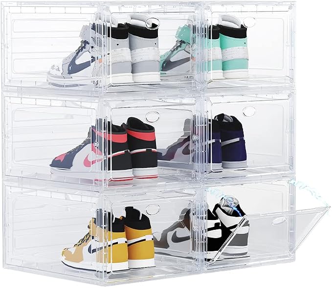 US 15 XXL 6 Pack Shoe Storage Box, Shoe Boxes Clear Plastic Stackable, Shoe Container for Organizing Sneaker and Basketball Shoes (XL CLEAR 6 PACK)