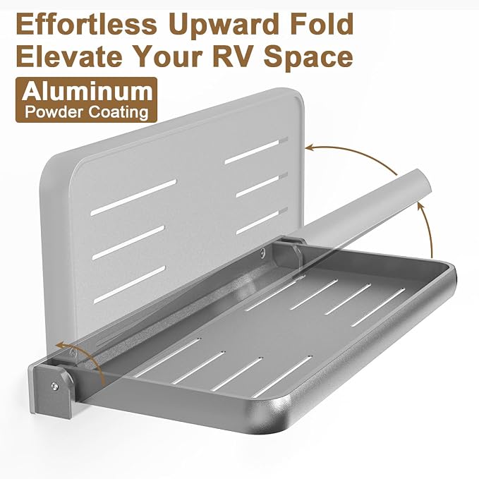 Safoner RV Aluminum Fold-Down Wall Shelf - The Essential Camper Accessory for Interior Organization | Space-Efficient Versatile Floating Storage- 2 Packs