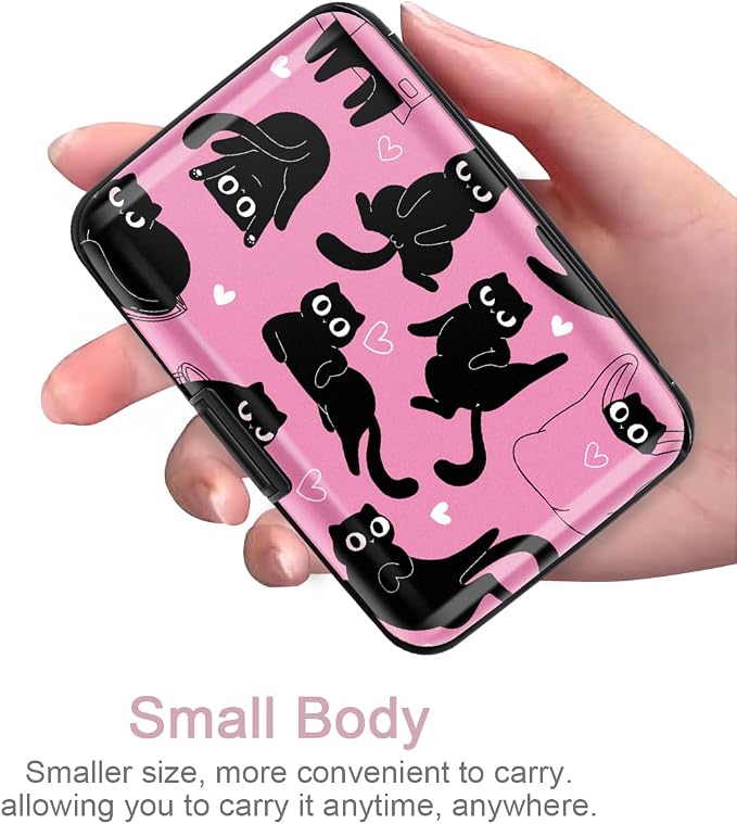 Coco Rossi Credit Card Holder RFID Aluminum Small Mini Wallet Women | Metal Wallet, Business Cards Holder, ID Case, Slim Sleeves, Womens Girls Gift, Carry Proof Wallets for Travel, Rosy Cats