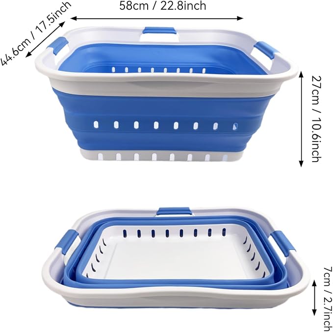 SAMMART 42L (11 gallon) Collapsible Plastic Laundry Basket - Foldable Pop Up Storage Container/Organizer - Space Saving Hamper/Basket (1, White/Little Boy Blue)