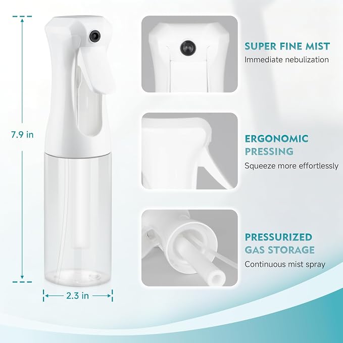 Continuous Spray Bottle, 6.8 OZ Hair Spray Bottles, Ultra-Fine Mister Spray Bottle for Hairstyling, Cleaning, Plants, Pets, Salons, and More (1 Pack)
