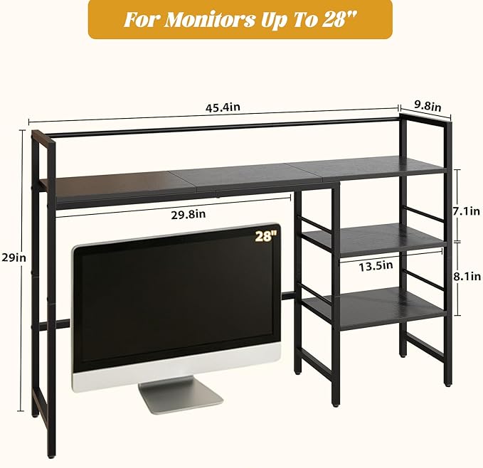 HavenlyYouth Desk Shelf, 45.4 Inch Wood Desk Organizer Shelf for Computer Monitor, Desk Hutch Storage, Desktop Shelf for Top of Desk, 3 Tier Desktop Bookshelf for Home Office Dorm, Black