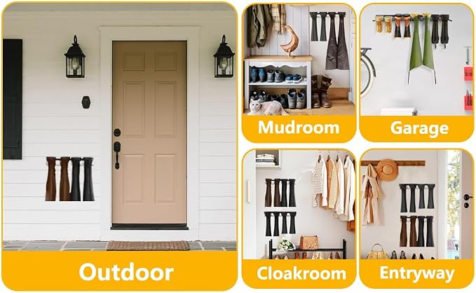 8 Pair Boot Rack Wall Mount for Entryway Garage Mudroom Closet Indoor Outdoor - Wader Hangers for Drying Fishing Rain Hiking Tall Cowboy Boots - Boot Hanger Holder for Storage Organizer