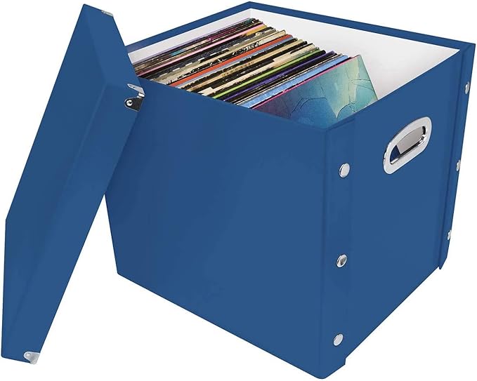 Snap-N-Store Vinyl Record Storage Box - Pack of 1-13.2 x 12.625 x 12.5 Inch LP Holder with Lid for 12-inch Records - Crate Holds up to 75 Vinyl Albums - Classic Blue