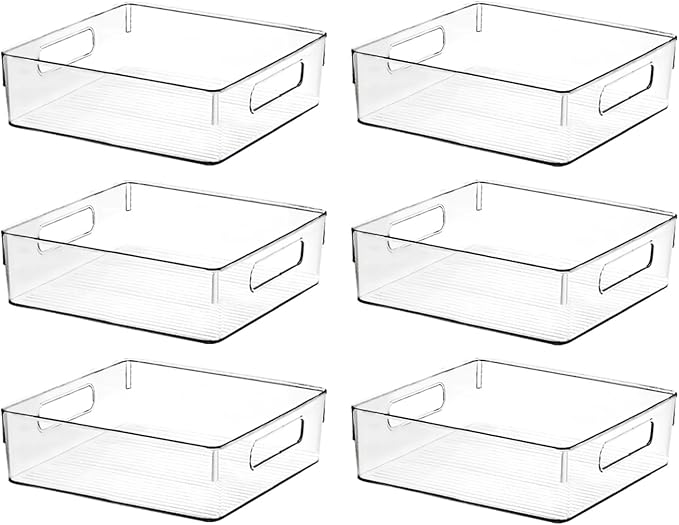 Clear Plastic Storage Bins, Pantry Organizers and Storage or Kitchen Organization and Storage Containers Bins for Organizing, Fridge, Freezer, Bathroom, Pantries, Refrigerator, Cabinet Organizer Bin