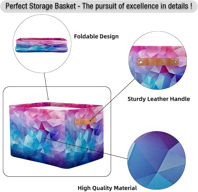 Rectangle Storage Baskets for Shelves, Abstract Pink And Blue Texture Storage Cube Organizer Bins Collapsible Toy Basket for Nursery Home Room