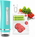 FEPPO Vacuum Sealer for Food with Visible Water Tank, Handheld Saver Compact Vacuum Sealer Machine with 30 Reusable Bags for 6X Preservation & Fresh, Teal