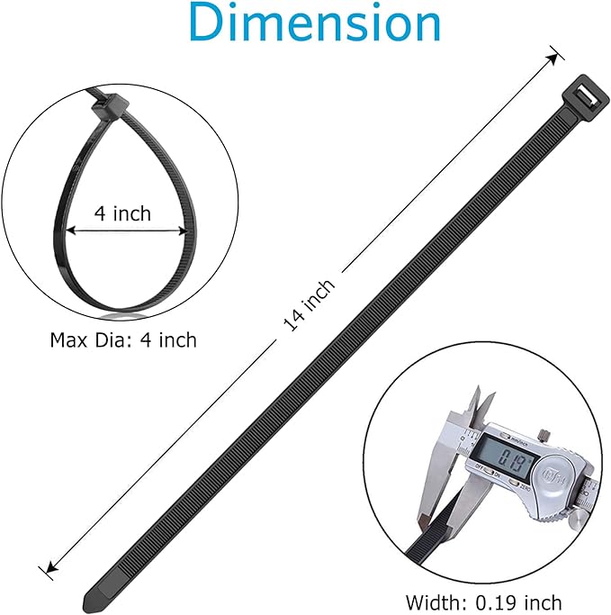 Zip Ties 14 inch (4000 Pack), 50 lb, UV Resistant Cable Ties, Black Wire Ties, Tie Wraps, SKALON