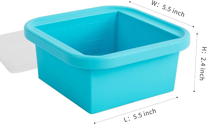 2 Cup Silicone Freezer Tray with Lid, 2 Pack Large Portion Food Freezing Containers for Soup, Broth, Chili, Sauce & Meal Prep, Steel Reinforced Rim, Easy Release, BPA Free, Dishwasher Safe