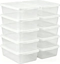 Storage Bins with Lids, 10 Pack 6 Qt Clear Plastic Stackable Shoe Boxes, Lid Organizer for Garage, Craft Supplies and Closet Storage, White