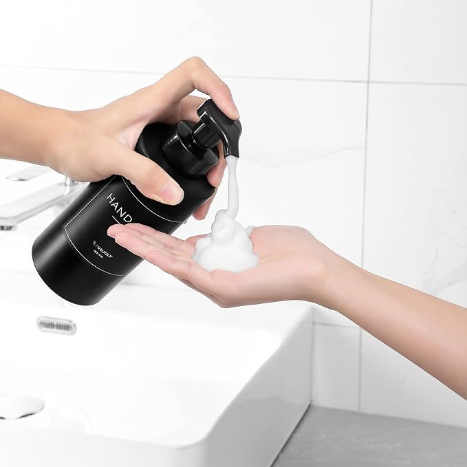 Foaming Soap Dispenser, 17 OZ Refillable Pump Bottle, 2 Pack, Black | Pump Bottle for Liquid Soap, Shampoo & Body Wash – PETG Material, Reusable, Refillable, Bathroom & Kitchen Ready