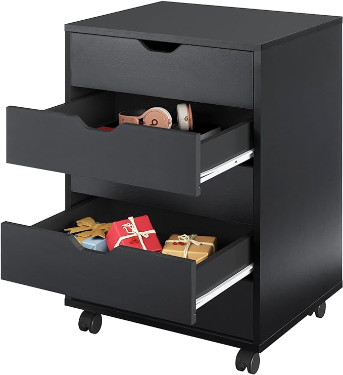 DEVAISE 5-Drawer Filing Cabinet, Under Desk file Cabinet, Black | Wood, Office Storage Cabinet, Printer Stand with Wheels, Drawer Chest, Home Office