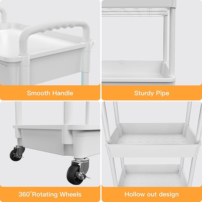 5 Tier Rolling Utility Cart with Drawer,REBECAT Utility Cart Made of Multifunctional Storage Organizer Tool for Kitchen,Bathroom,Living Room,Office(White)