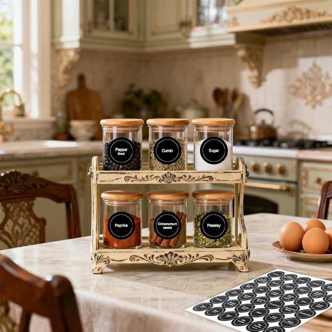 Spice Labels, 864 Pcs Self-Adhensive Round Spice Jar Labels, 1.5 In Waterproof Preprinted Chalkboard Style Tear Resistant Labels Stickers for Kitchen Food Pantry Glass Spices Jars Seasoning Containers