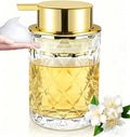 Glass Foaming Soap Dispenser Refillable Foaming Hand Soap Dispenser with Gold Large Pump Wide Opening for Bathroom Kitchen Countertop Modern Home Decor with Elegant Pattern - Clear