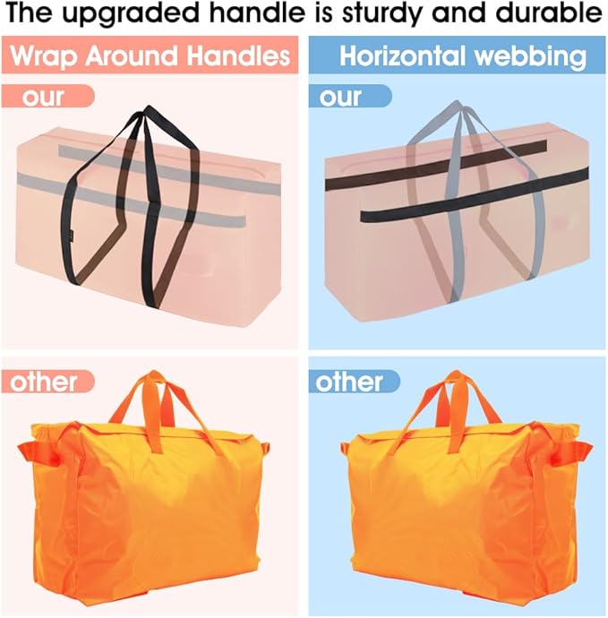 CIVJET 4 Pack Moving Bags Heavy Duty Extra Large 90L, College Packing Bags for Moving Clothes, Moving Supplies & Boxes with Zippers and Handles, Storage Bags Moving Totes Camping Essentials (Orange)
