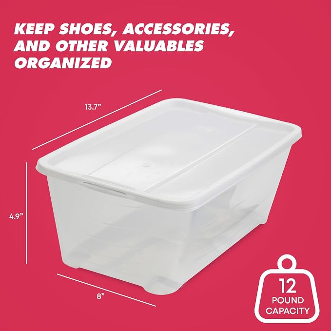 Life Story 10-Pack Plastic Storage Box, Stackable Shoe Organizer Tote Containers, 6 Liter - Clear Bins and Boxes with Lids for Bedroom, Closet, Cabinet, and Garage Organization