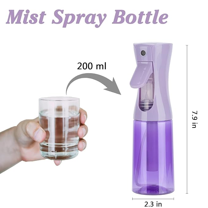 Spray Bottle for Hair (6.8OZ /200ML) Continuous Ultra Fine Mist Sprayer for Hair, Salons, Barber, Plants, Skin Care, Cleaning 2 Pack Purple