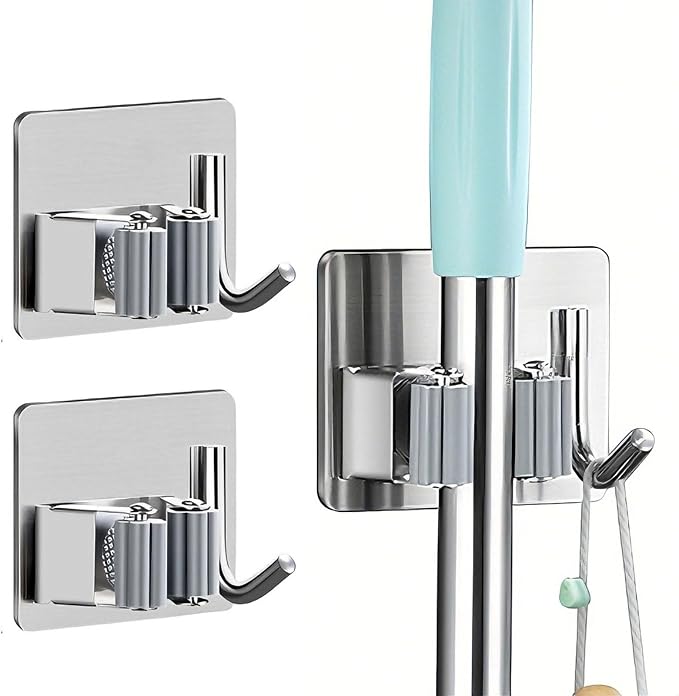 Mop and Broom Holder Hanger Wall Mount,Command Broom Holder Self Adhesive