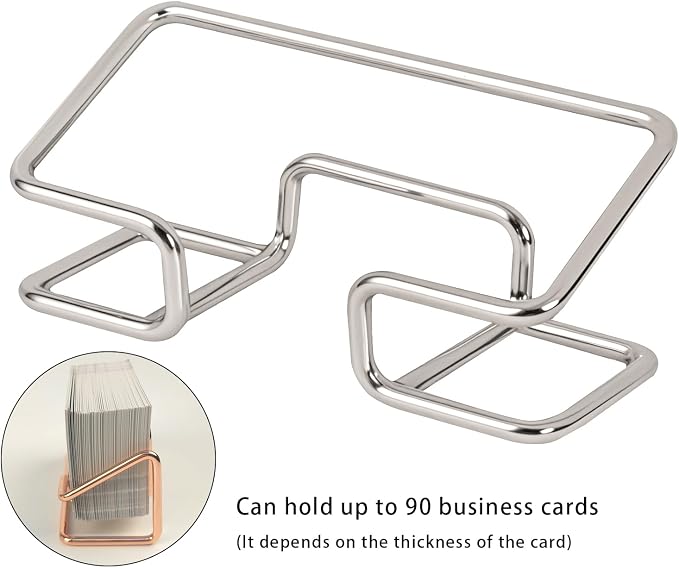 Metal Business Card Holder for Desk, Cute Card Display Stand, Compatible with Various Countertops, Silver