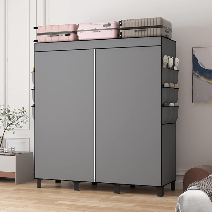 Portable Closet Wardrobe Closet for Hanging Clothes with 3 Hanging Rods for Bedroom, Non-Woven Fabric Clothes Closet for Living Room Easy Assemble
