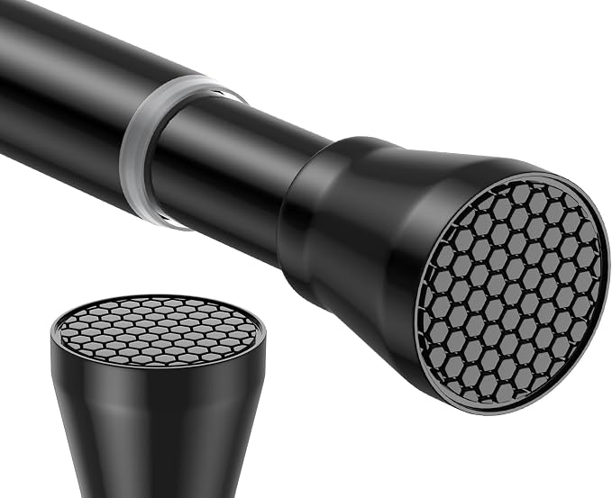 Black Tension Curtain Rod 45-77 inch, Adjustable Curtain Rod No Drill Tension Rod, Spring Tension Shower Curtain Rod for Bathroom Window Closet