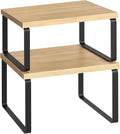HOOBRO Cabinet Organizer Shelf, Set of 2, Kitchen Countertop Organizer, Kitchen Countertop Shelf, Spice Rack for Counter, Stackable, Expandable for Cabinet, Kitchen, Natural and Black BN33TL01