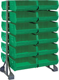 Quantum QRU-12D-250-24GN Double-Sided Display Rail Rack for Commercial Healthcare Retail Store | 1500 lbs Capacity | (12) Rails and (24) QUS250 Green Bins | 36"W x 20"D x 53"H, Gray, Carbon Steel