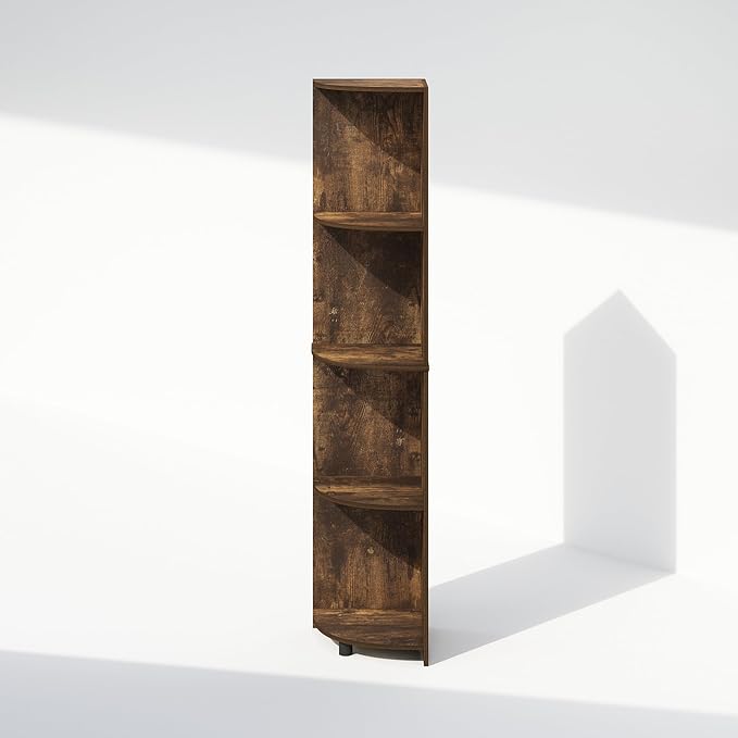 Furinno Basic Book Shelf, 4-Tier Bookshelf, Bookcase with Corner Shelf, 12 x 12 x 57.1, for Living Room, Bedroom, Home Office, Amber Pine