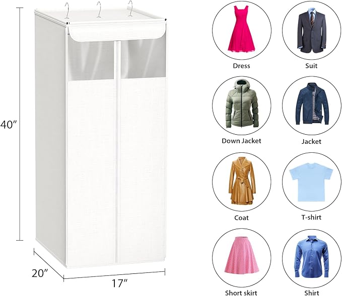 Univivi Cotton Garment Bag 40 Inch, Large Garment Bags for Hanging Clothes with Clear Mesh Window, Breathable Garment Bag for Dresses, Coats, Gowns, Shirts, Suits