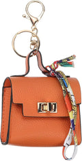 PATIKIL Mini Backpack Keychain, Cute Coin Purse Keychain PU Leather Backpack Purse Key Chain Little Earbud Bag Keychains for Women Mini Card Data Cable Organizer, Orange