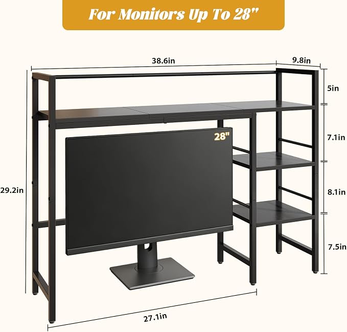 HavenlyYouth Desk Shelf, 38.6 Inch Wood Desk Organizer Shelf for Computer Monitor, Desk Hutch Storage, Desktop Shelf for Top of Desk, 3 Tier Desktop Bookshelf for Home Office Dorm, Black