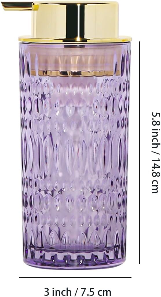 Foaming Soap Dispenser, Purple Glass Soap Dispenser, 14 Oz Refillable Foam Soap Dispenser Pump Bottle Container for Bathroom Kitchen Countertop Decor