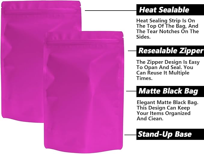 100PCS Smell Proof Resealable Pouch Bags,ULIFESTAR Aluminum Foil Flat Food Storage Bag,Sealable Pcsaging Zipper Pouches with Tear Notches for Pcsaging Lipgloss,Jewelry,etc(16*24cm/6.3*9.45",Purple)